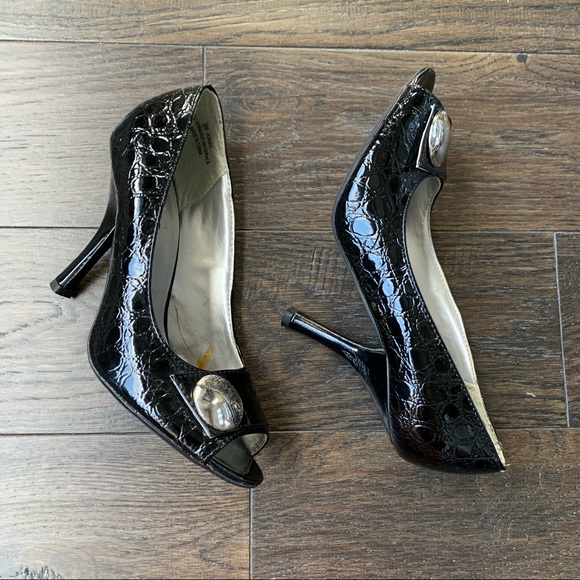 Madeline Stuart Size 6 Black Open Toed 4 Inch High Heels - Picture 5 of 13